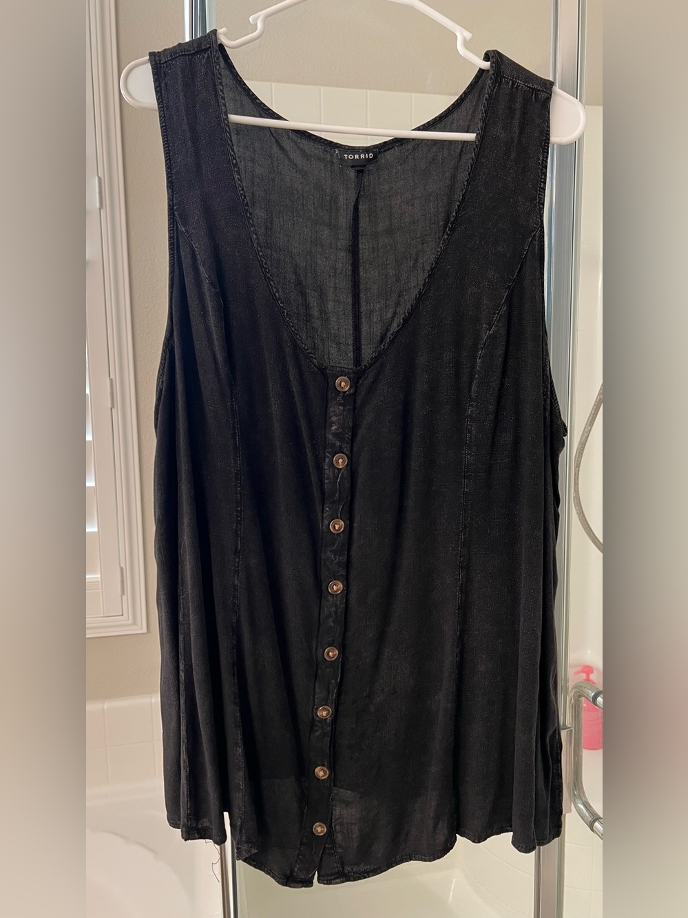 Torrid Fit & Flare Rayon Slub Button Tank Deep Black Size 3 3X 22-24